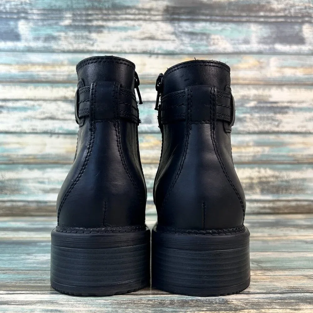 Clarks Maye Ease Ankle Boot Womens 7M Black Leather Block Heel Comfort Zip Up